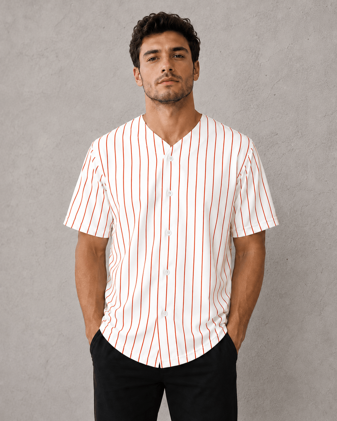 Adult Pinstripe Button-Down Baseball Jersey: White/Gold (Pinstripe) / Medium