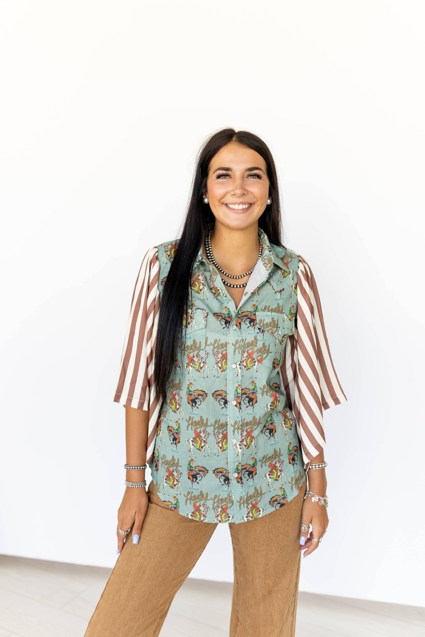 TEAL HOWDY STRIPED TOP