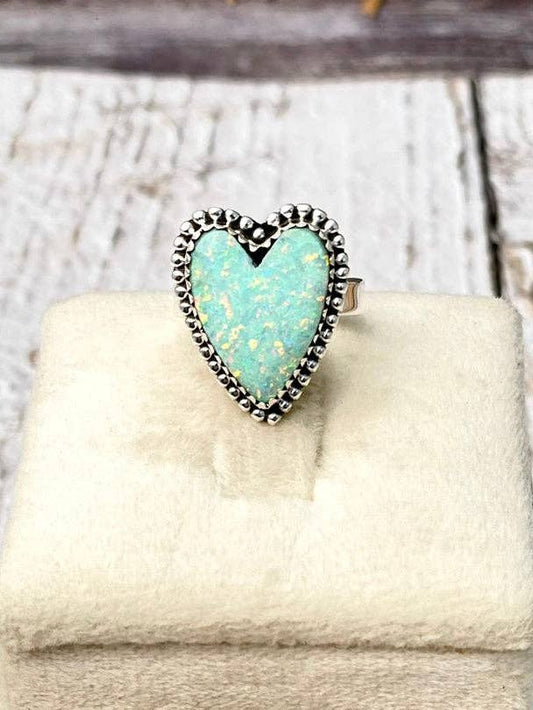 Long Heart Slab Ring Mini Version: Lime Soda Opal