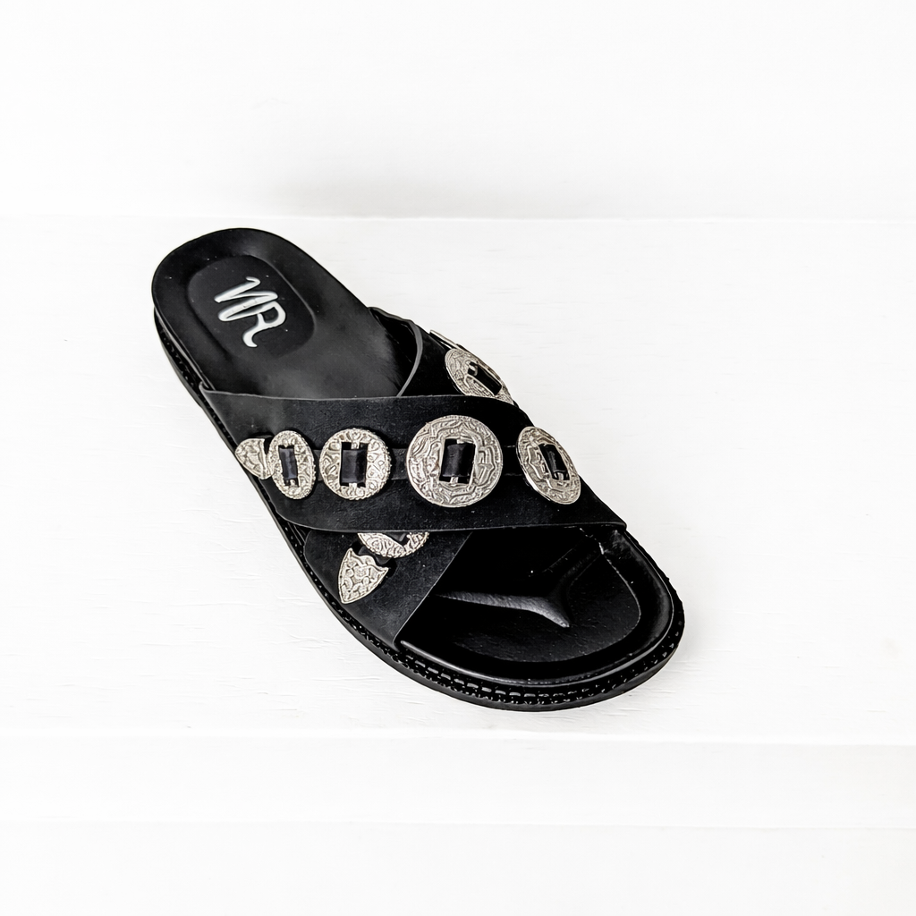 Calanthe Western Concho Sandal in Black: 7