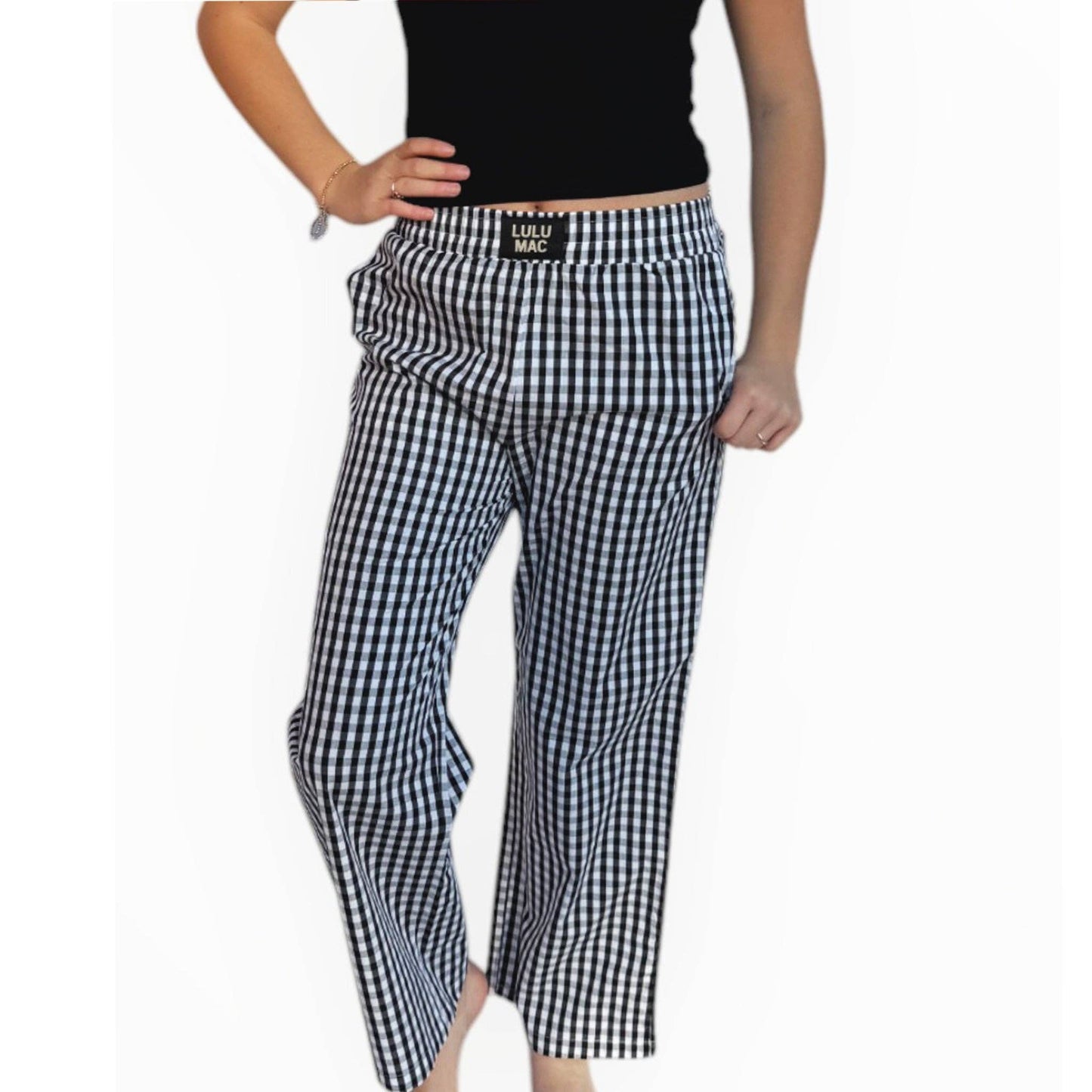 BLACK GINGHAM PANT: BLACK