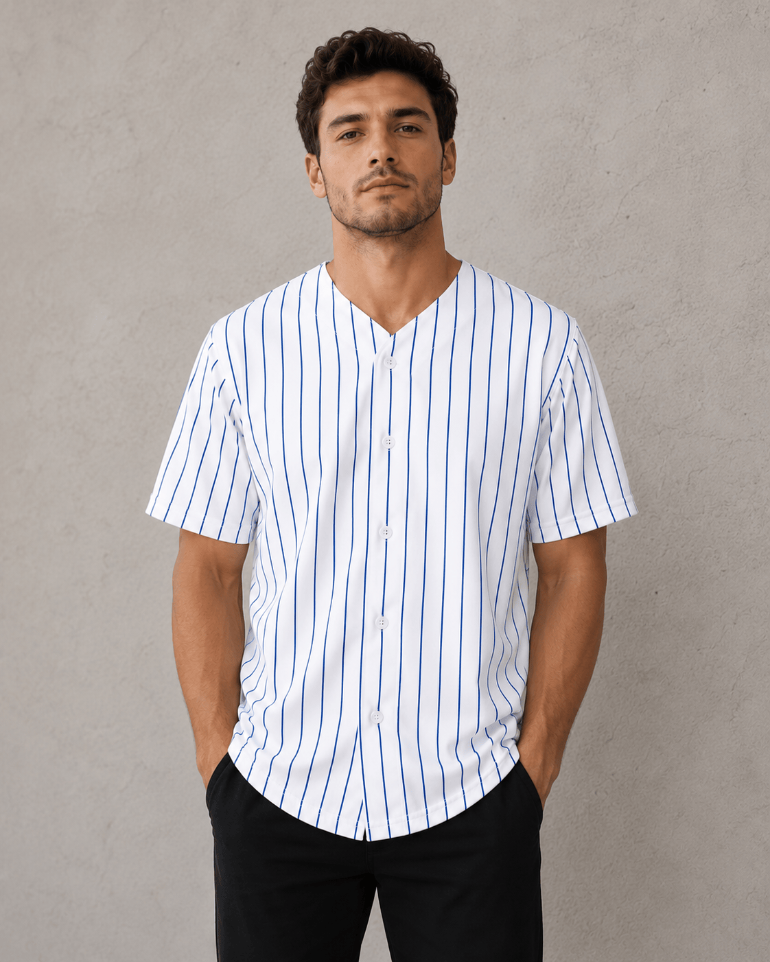 Adult Pinstripe Button-Down Baseball Jersey: White/Gold (Pinstripe) / Medium