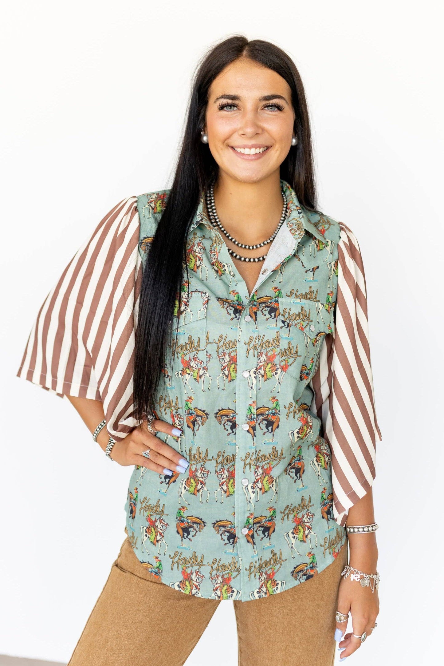 TEAL HOWDY STRIPED TOP
