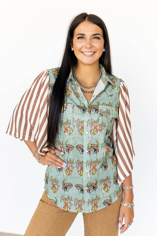 TEAL HOWDY STRIPED TOP