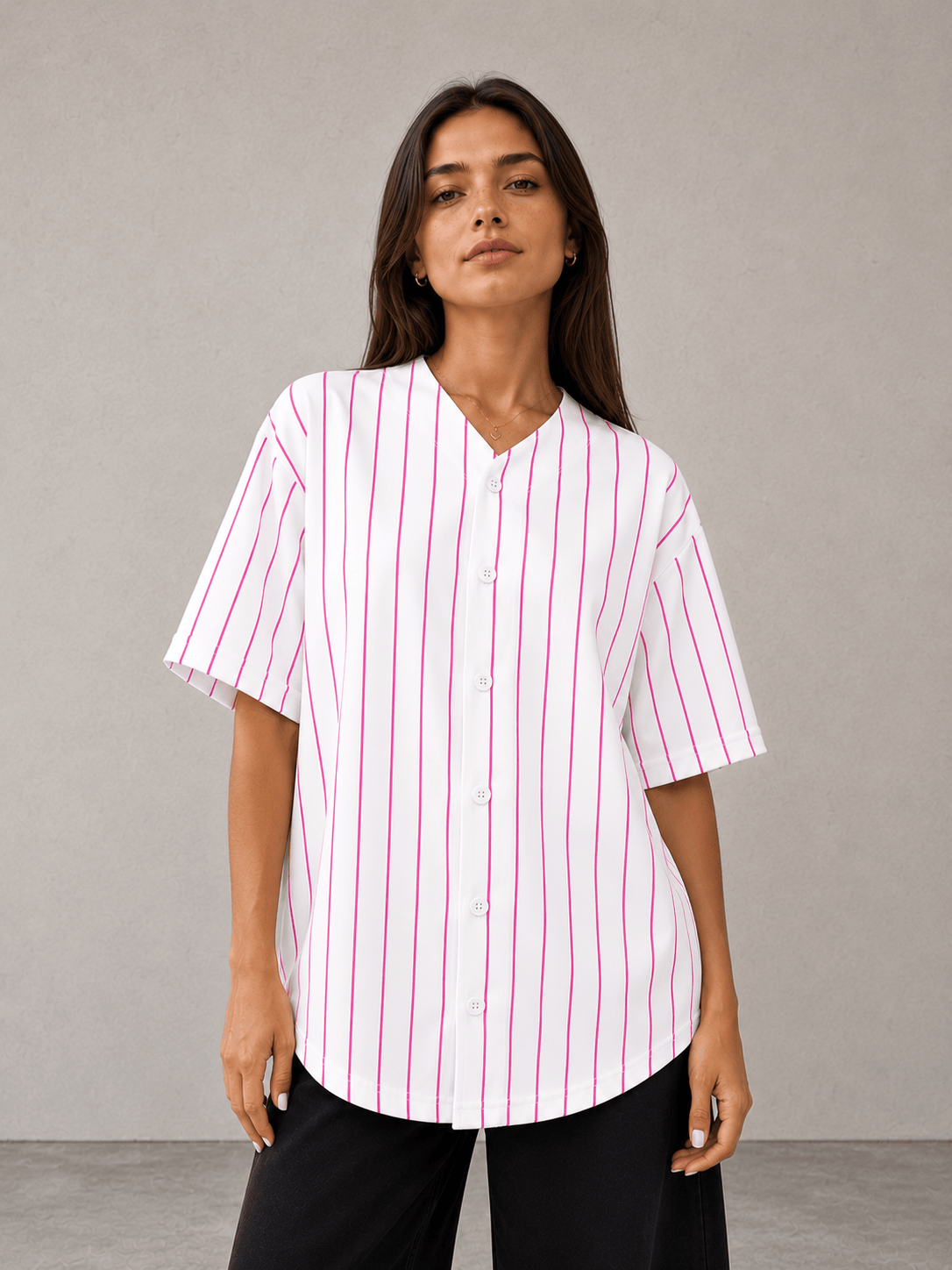 Adult Pinstripe Button-Down Baseball Jersey: White/Gold (Pinstripe) / Medium