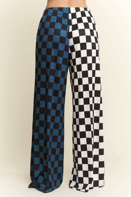 SPLIT DECISION CHECKERED PANTS: TEAL/BLACK / XL