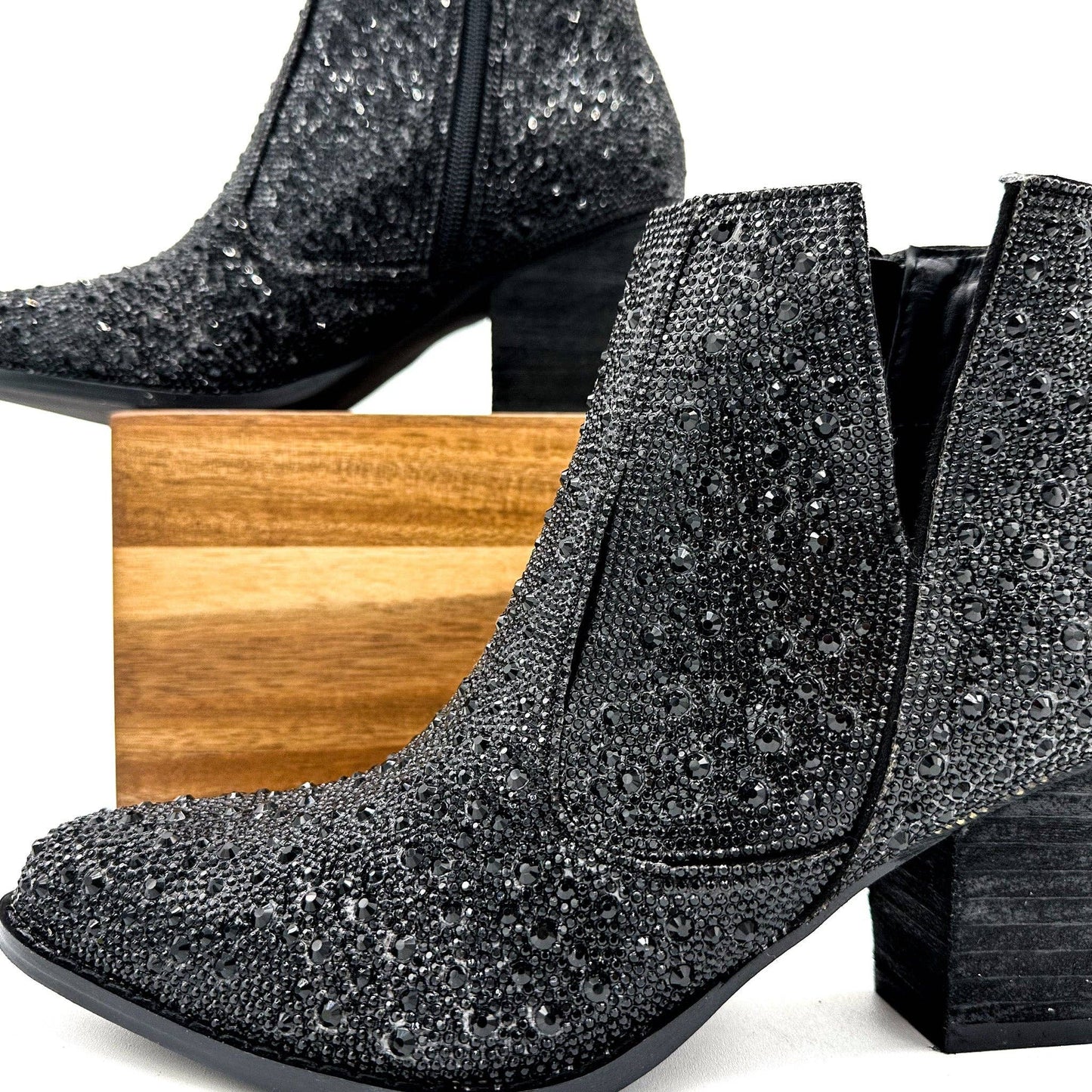 Shine Star Rhinestone Bootie in Black: 7.5