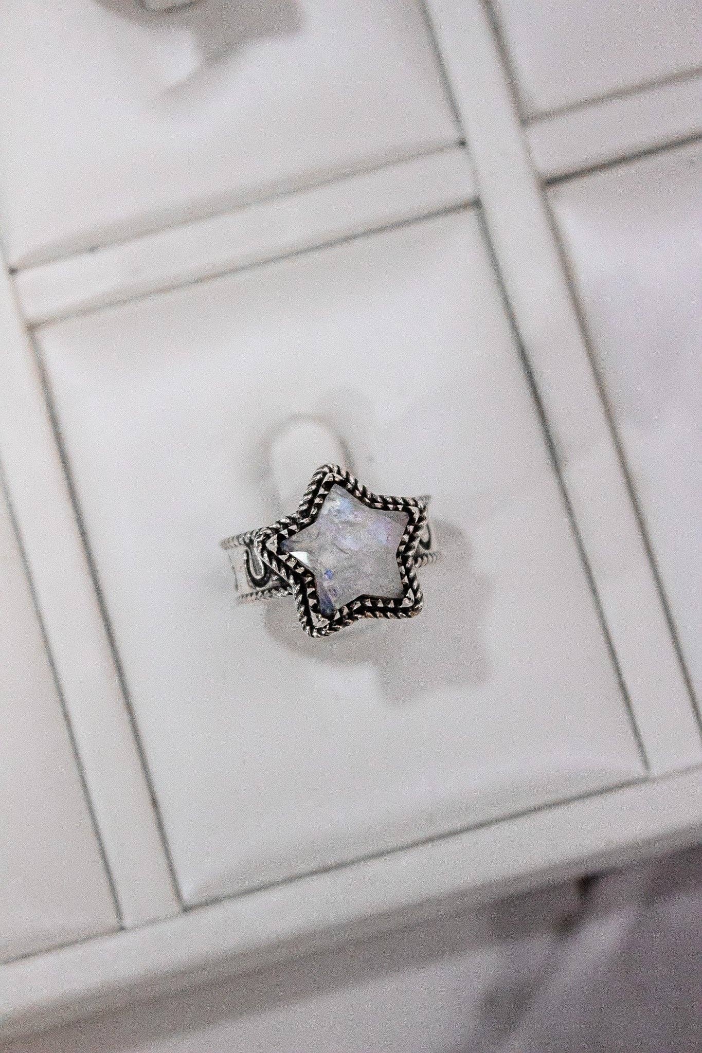 Starry Stamped Sterling Ring: Kingman Turquoise / 7