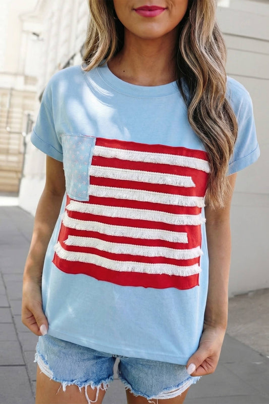 Textured Independence Day Cap Sleeve Top