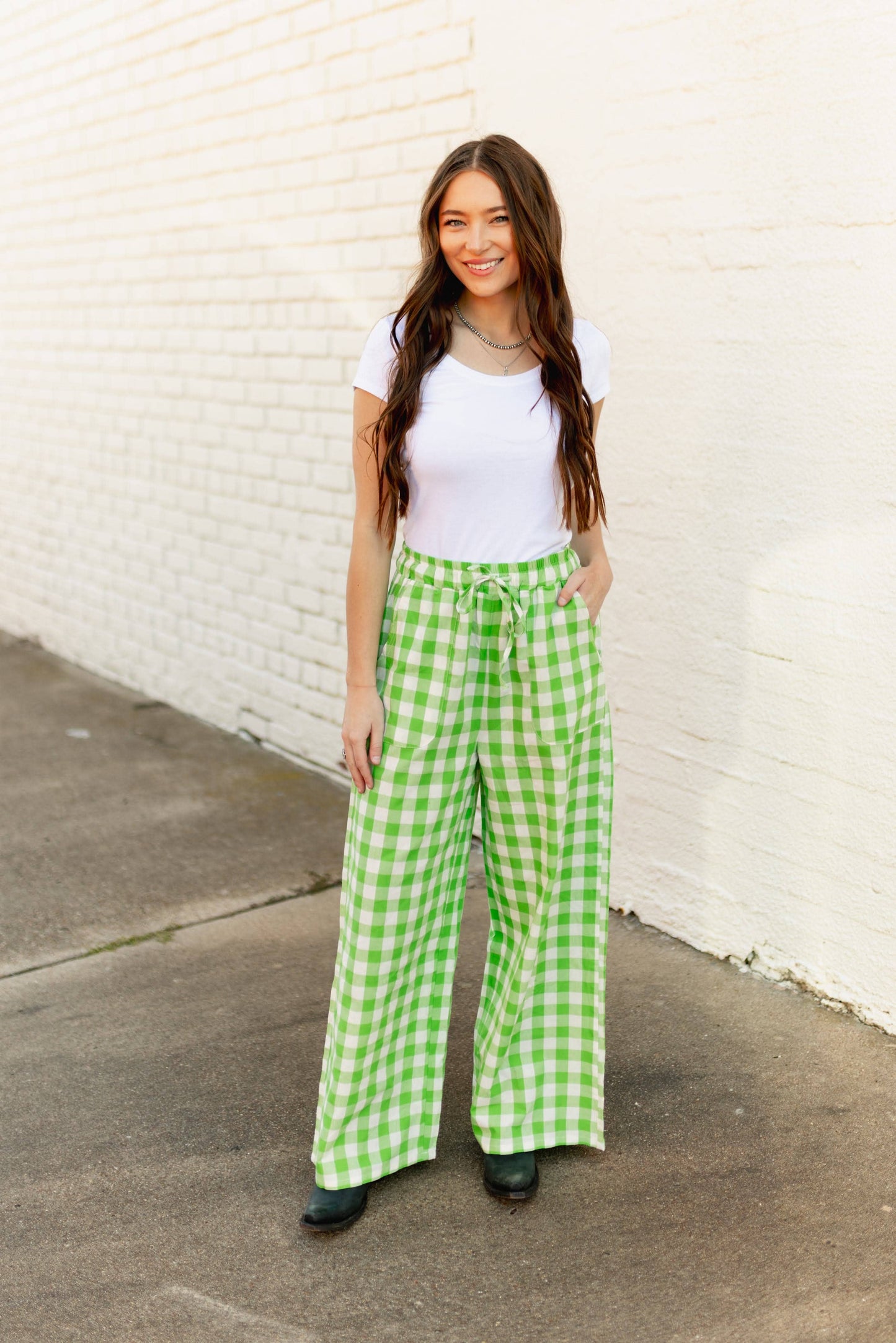 KELLY GREEN GINGHAM PANT