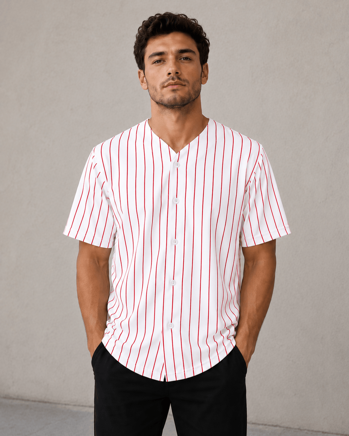 Adult Pinstripe Button-Down Baseball Jersey: White/Gold (Pinstripe) / Medium