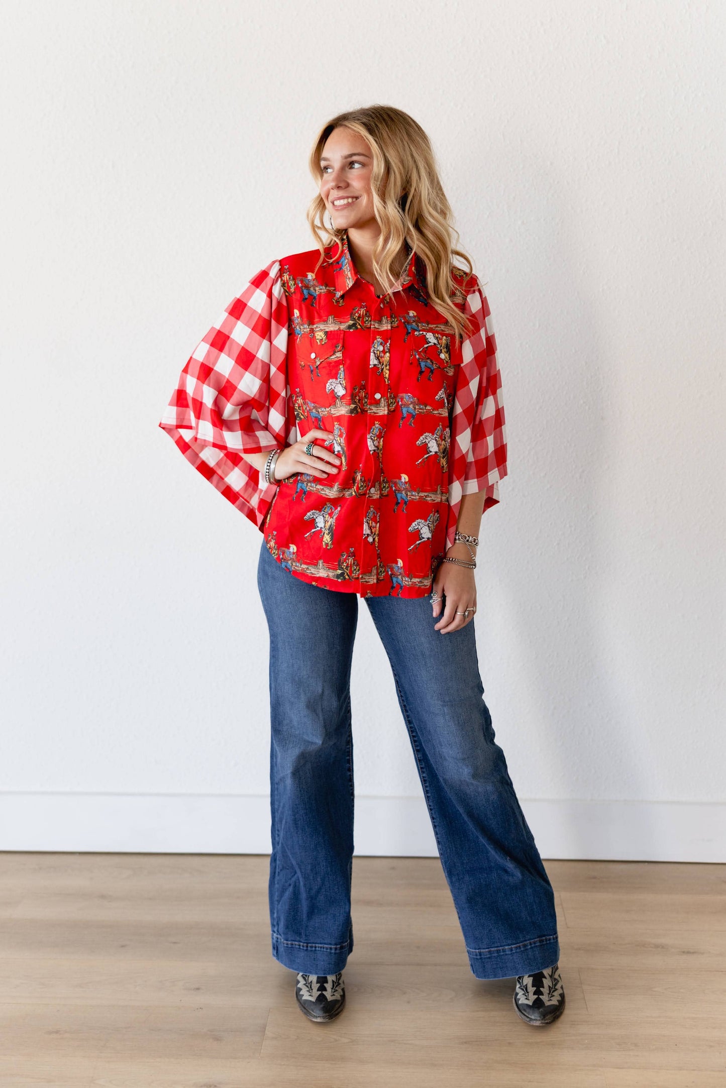 RED WHITE GINGHAM WESTERN TOP