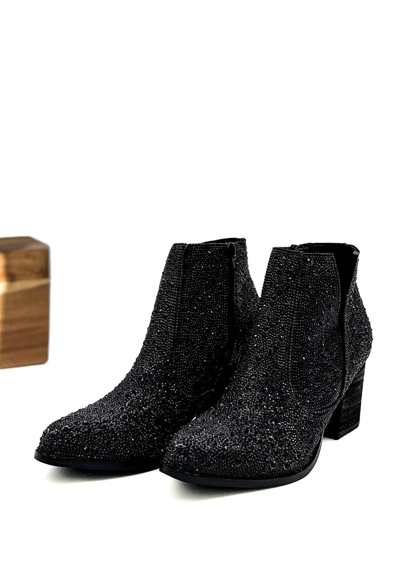 Shine Star Rhinestone Bootie in Black: 7.5