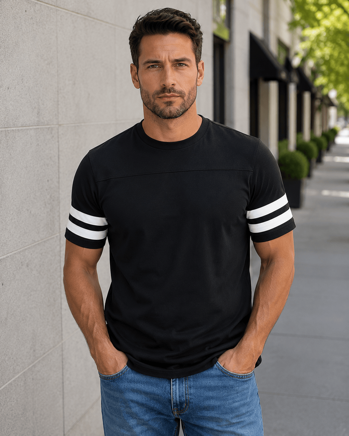 Adult 2 Stripe Jersey T-Shirt: Black/Gold / Medium