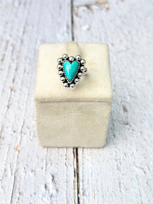 Sterling Studded Heart Ring: Turquoise