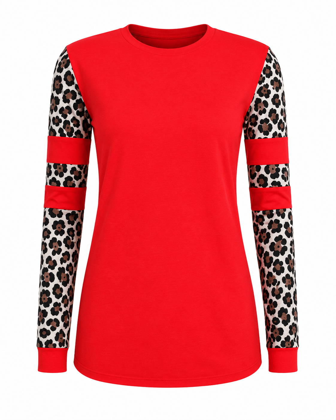 Cheetah Red Spliced Long Sleeve Top: Medium